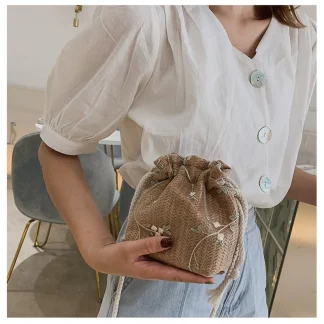 Crossbody Drawstring Straw Bags