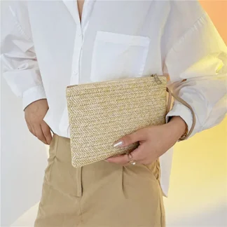 Zippered Wristlet Straw Bag