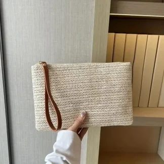 Wrist Zippered Straw Bag