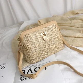 Casual Zippered Crossbody Straw Bag